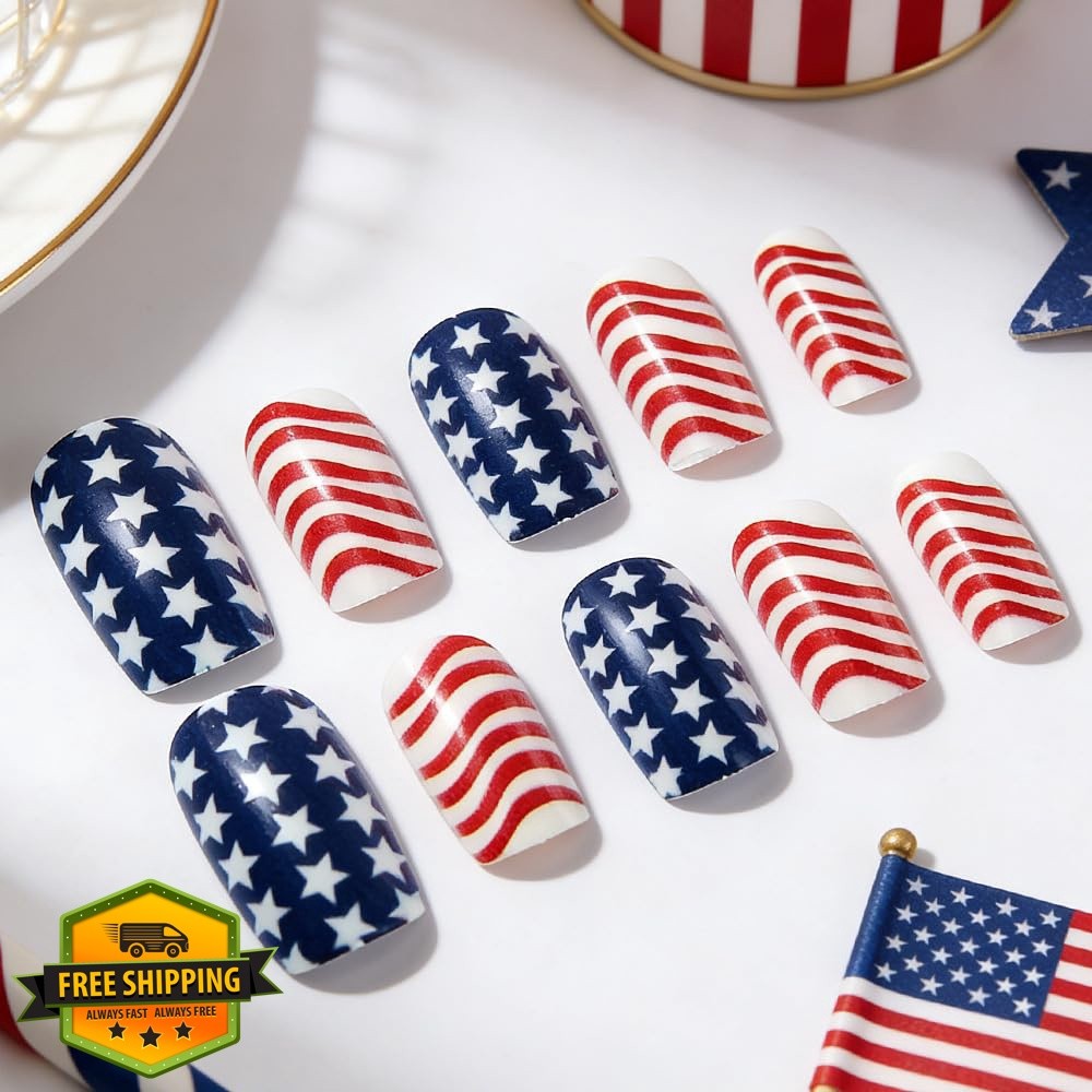 Rdntbeu 4th of July Press on Nails Style-27