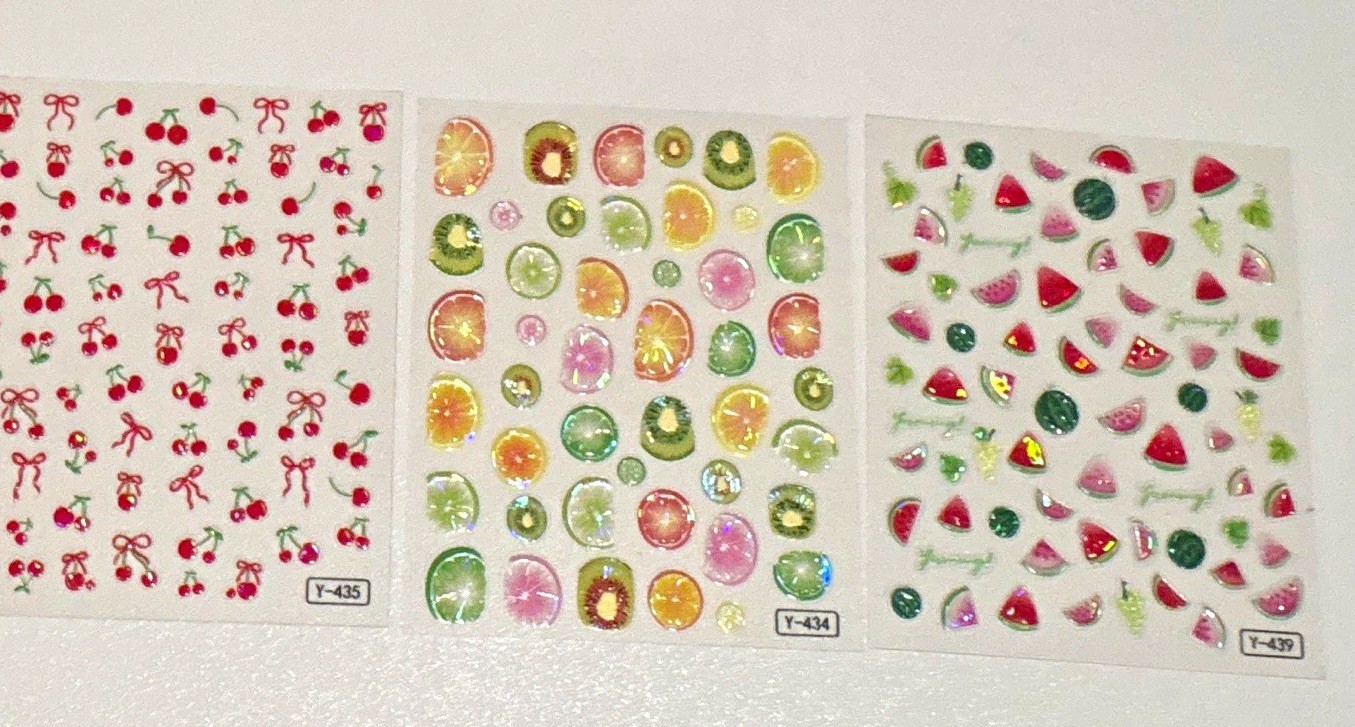 3D Self-Adhesive Fruit Nail Art Sticker Sheets& 3 D Multicolor Mixed Shapes