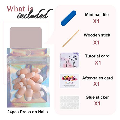 French Tip Press On Nails Short Clear Nude Oval Designs False Nail White Edge