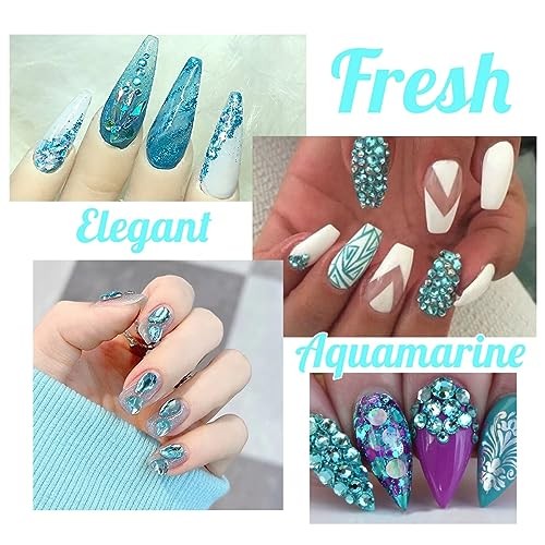 Aquamarine Nail Rhinestones Glitters 24 Shapes K9 Glass 4 Boxes Aquamarine Blue