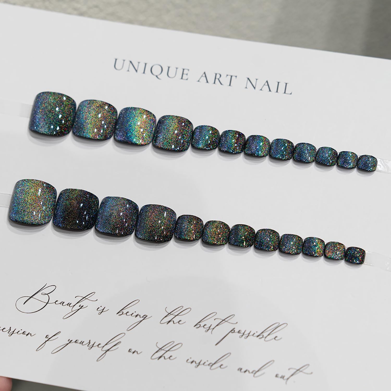 Black Press On Toenails Square Short Fake Toenails Glitter False Toenails Wit…