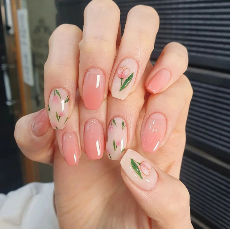 Colorful Florals Tulip Flower 3D Nail Art Sticker Elegant Pink Nail Decal NS35