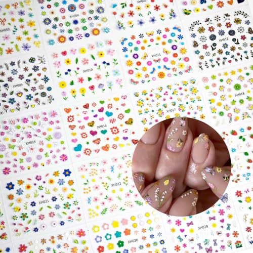 30 Sheets Spring Summer Flower Nail Art Stickers for Women & Style-17