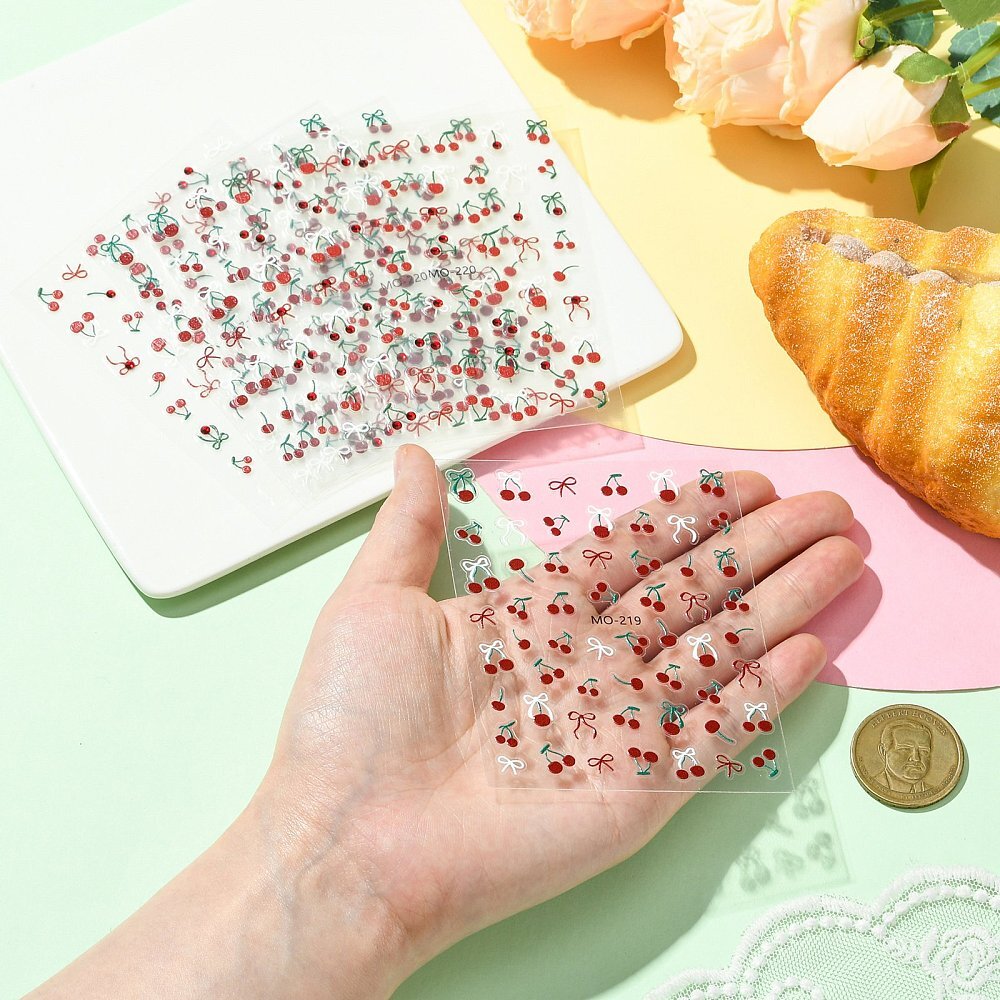 6 Sheets 2 Styles Nail Art Stickers PVC Cherry Pattern for Nail Art Decorations