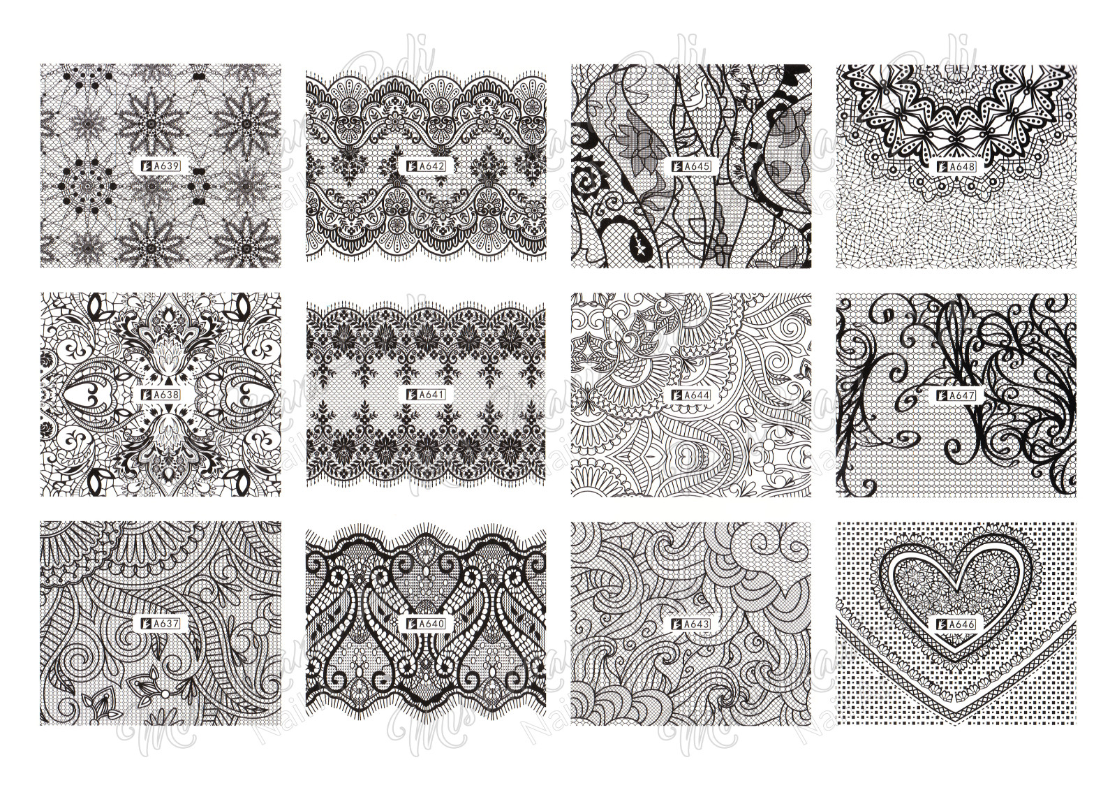 40 Sheets White Black Lace Nail Decals Water Transfers Wedding Stickers DIY NS11
