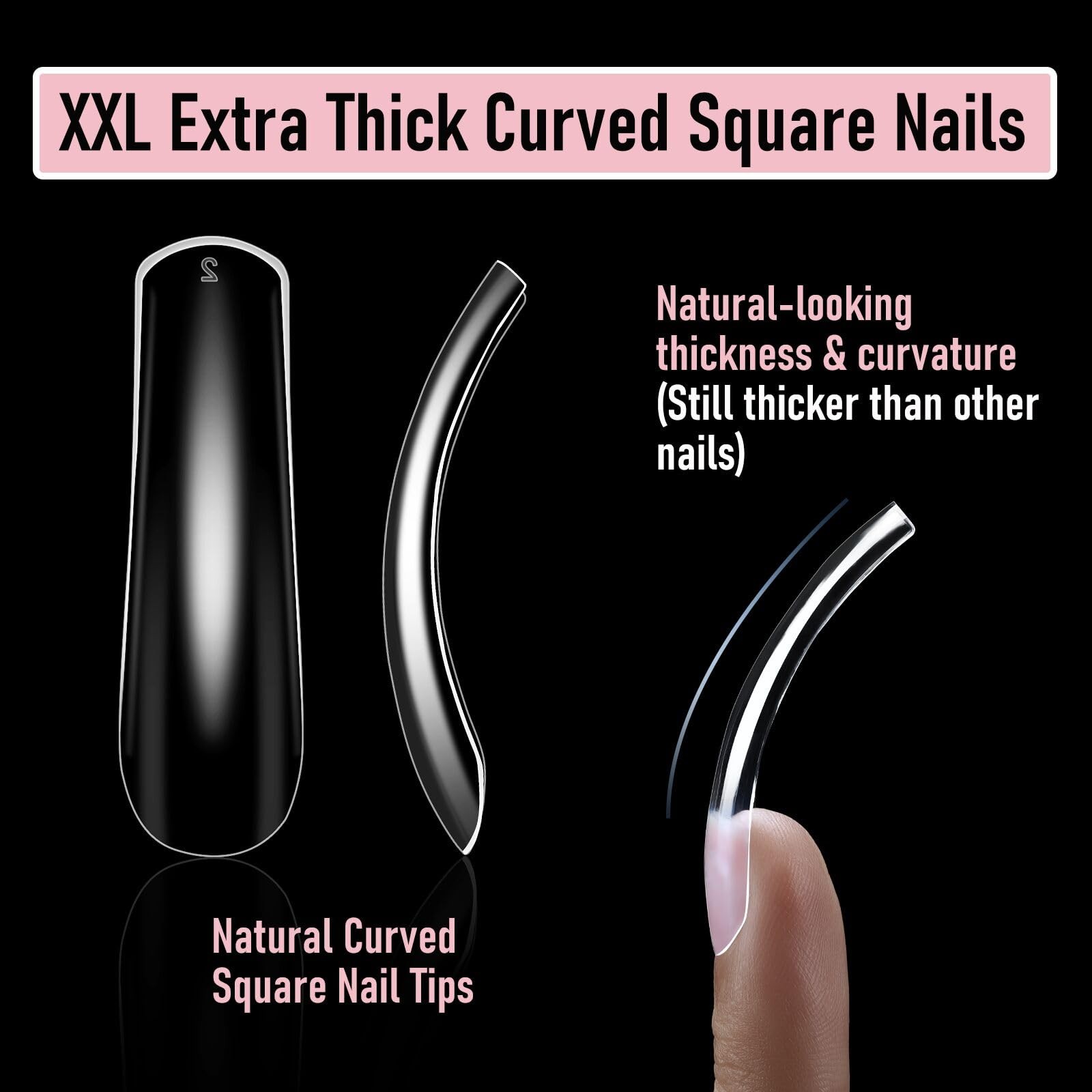 Wellquinn 500Pcs Square Full Cover Nail Tips, XXL Clear Curved Press On