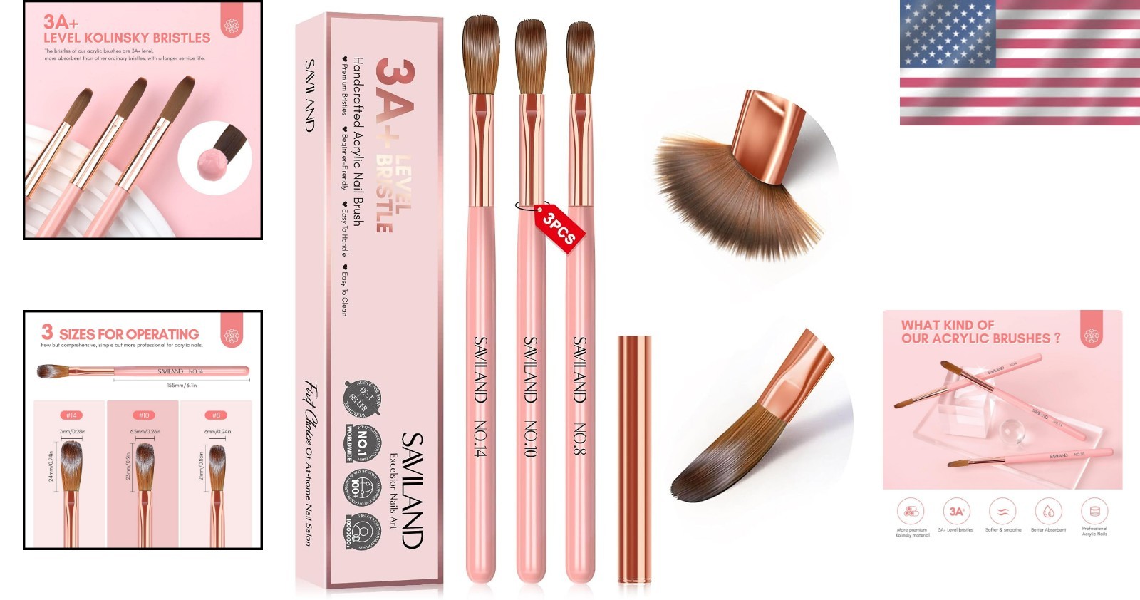 3PCS Pink Handle Acrylic Nail Brush Set – Perfect for Nail Extensions & Carving
