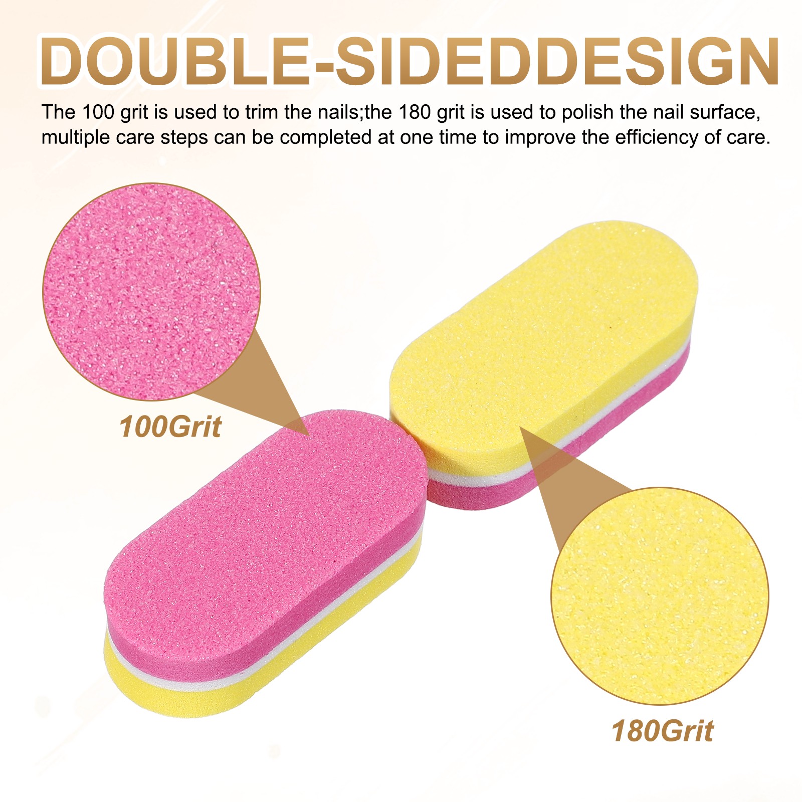 50pcs for Nail Buffers 100/180 Grit Mini Nail Sanding Blocks Set Pink/Yellow