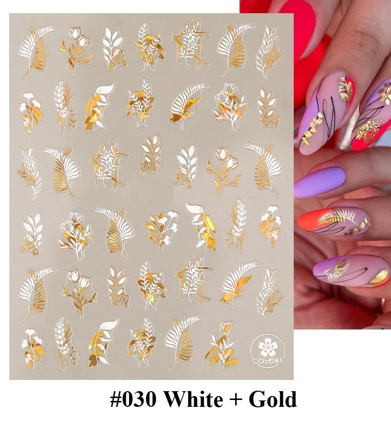 White, Black, Gold, Red Abstract Nail Art Stickers (Group 2)
