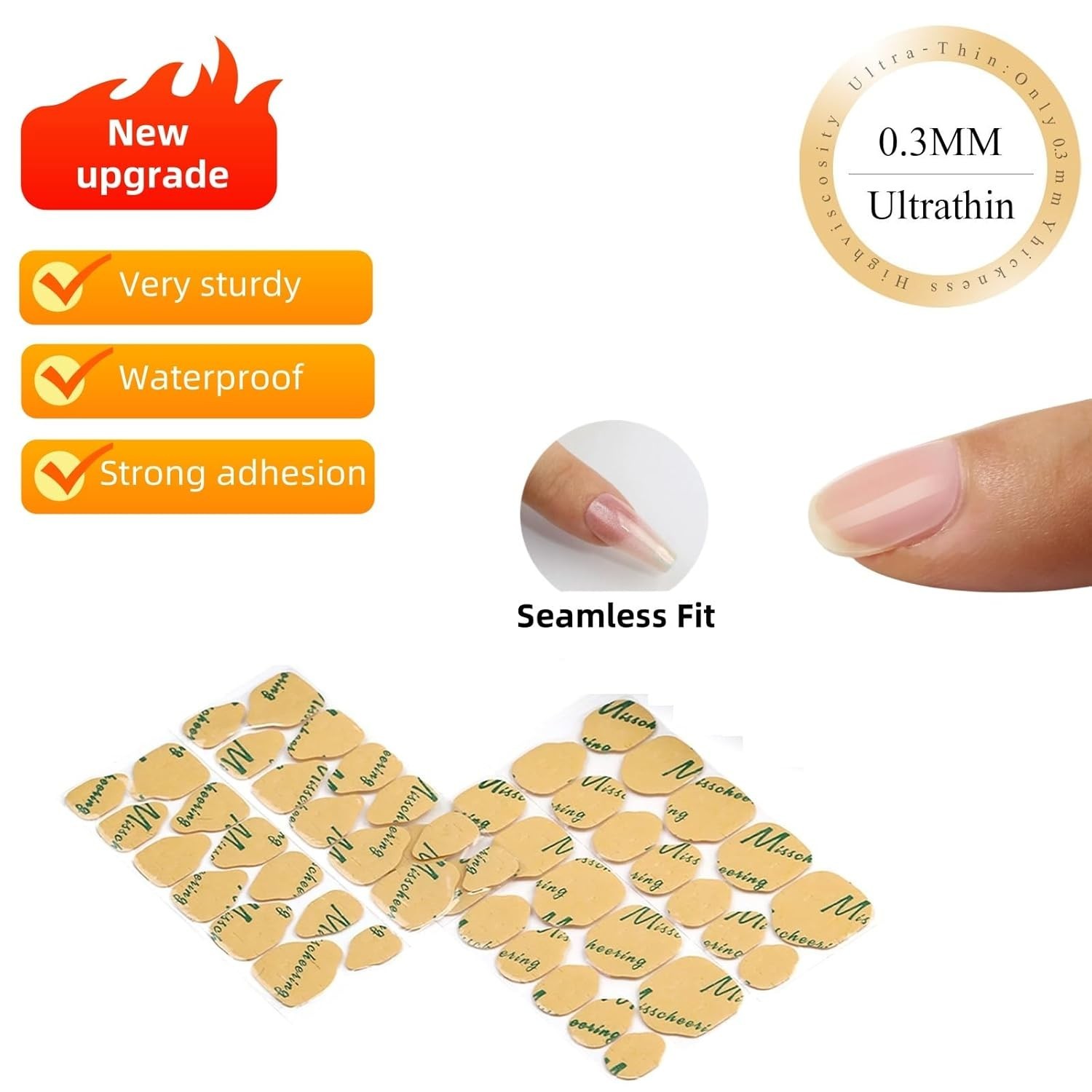 288Pcs Nail Adhesive Tabs for Fake Nails Nail Glue for Press Ons with 0.3Mm Ultr