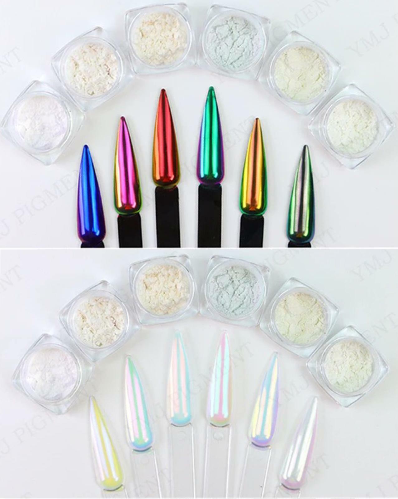 Aurora Nail Powder 6 AB Colours Unicorn Rainbow Multi Chrome Mirror Mermaid