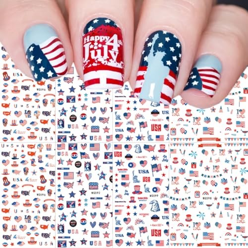 8 Sheets 4th of July Nail Art Stickers – American Flag Patriotic 4th of July-5