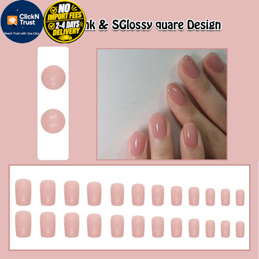 ANDGING Nude Press on Nails Short Oval Pink Fake Nail with 26 Piece Set