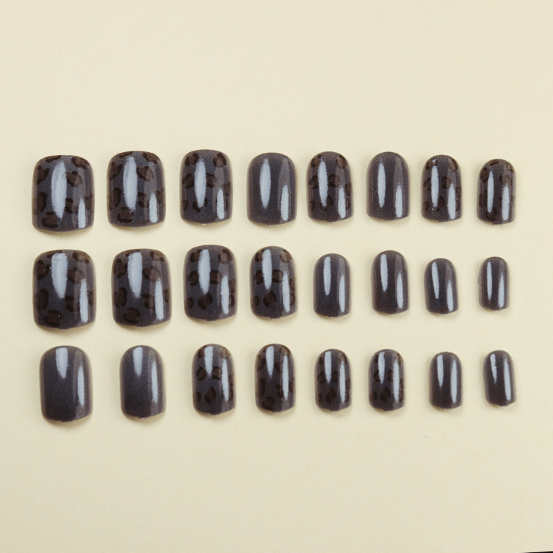48 Pcs Leopard Black Gradient Short Square Press on Nails, Minimal Fake Nails