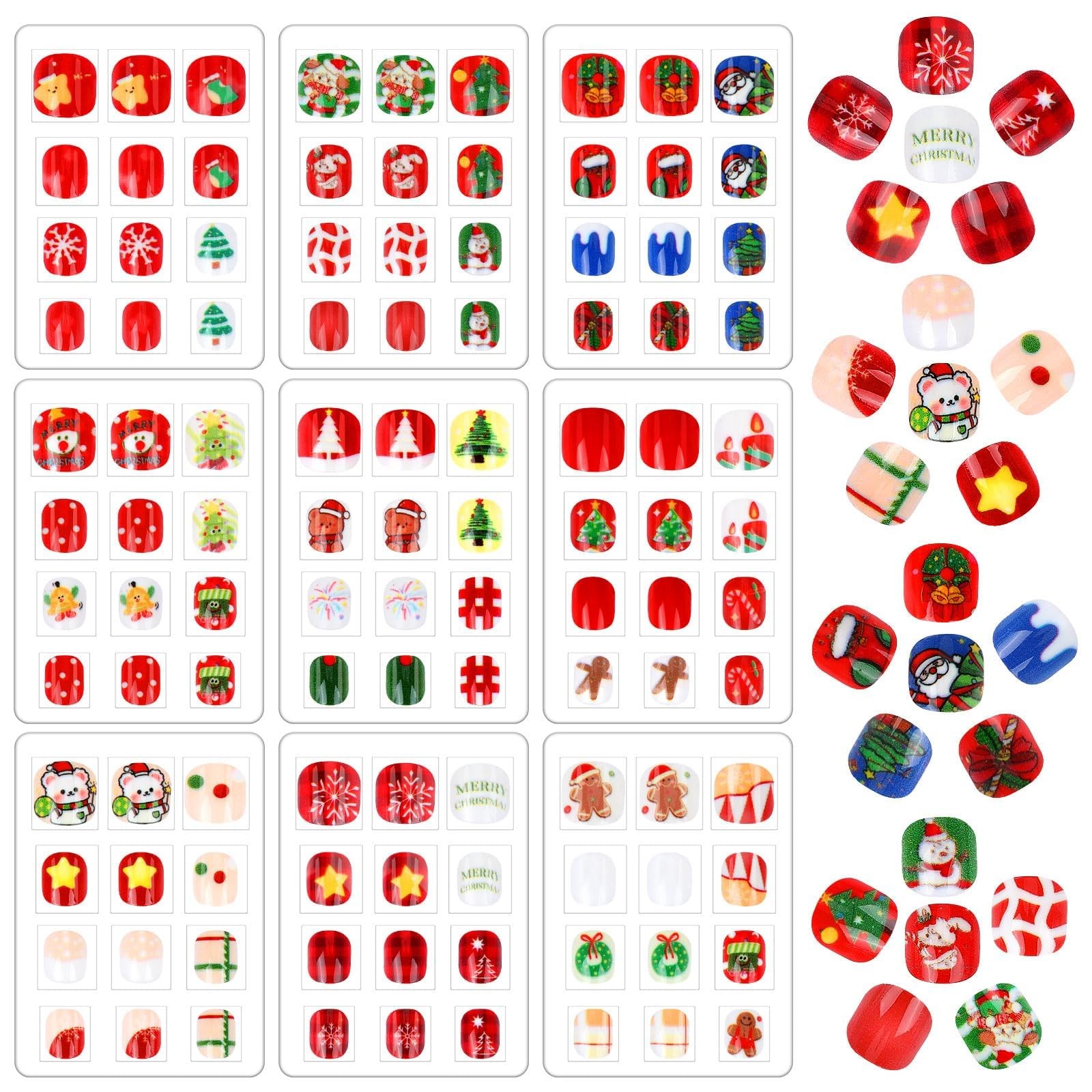 Fake Press on Nails for Kids, 108pcs Acrylic Full Cover False Press on Nails Gir