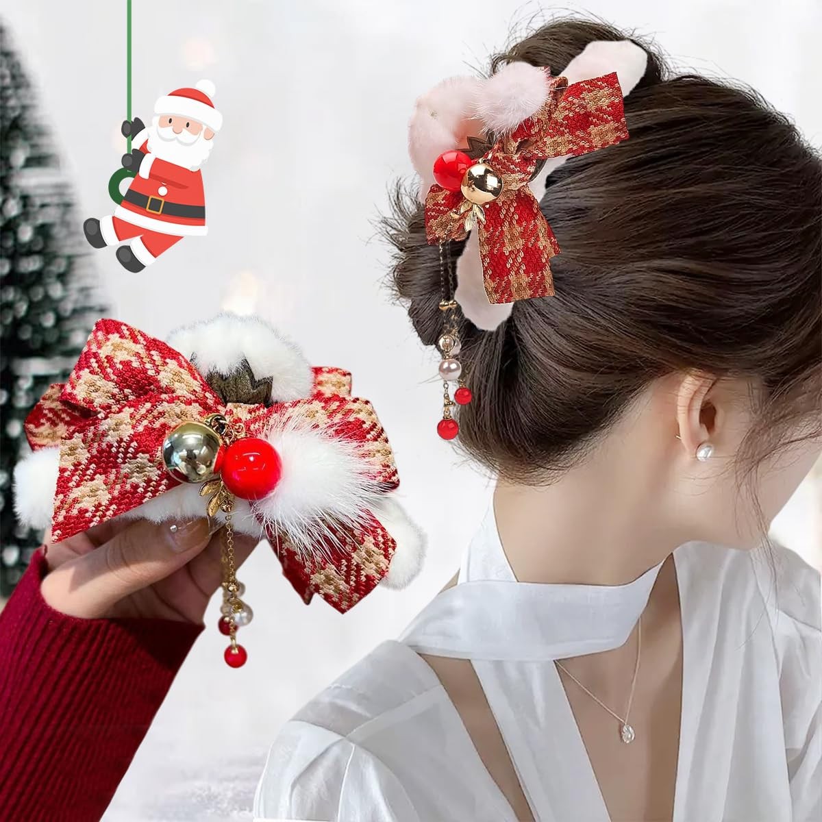 1Pcs Christmas Hair Bow Clips for Women Xmas Winter 3 Count (Pack of 1), Red