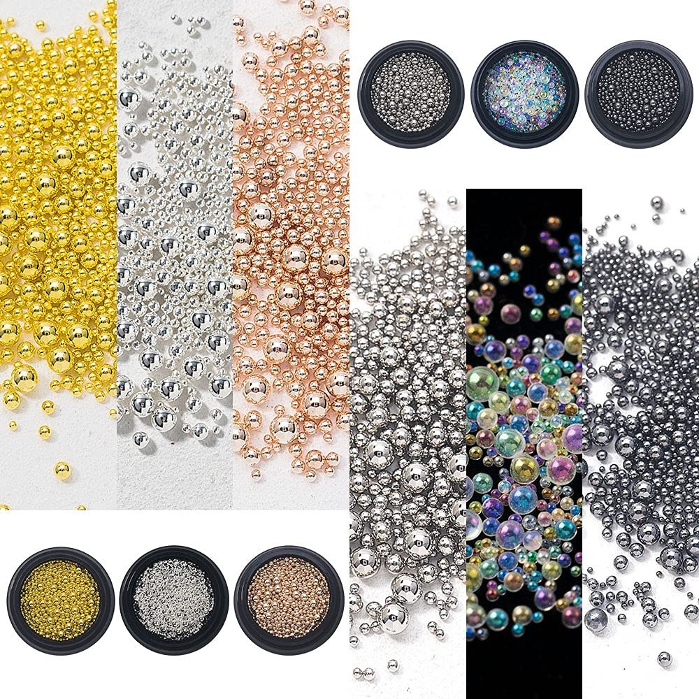 Versatile 6 Color Nail Caviar Beads – 0.8mm to 3mm Metal Charms for Artistry