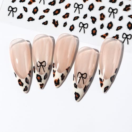 Leopard Print Nail Art Stickers 3D Self-Adhesive Brown Bow Nail Art Sticker-4