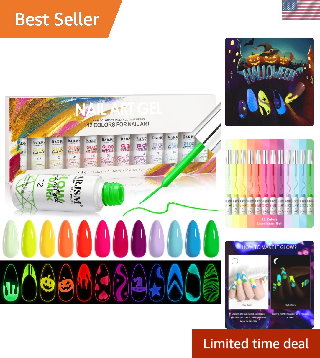 Glow in the Dark Neon Gel Nail Art Polish Set with Easy Application Brush