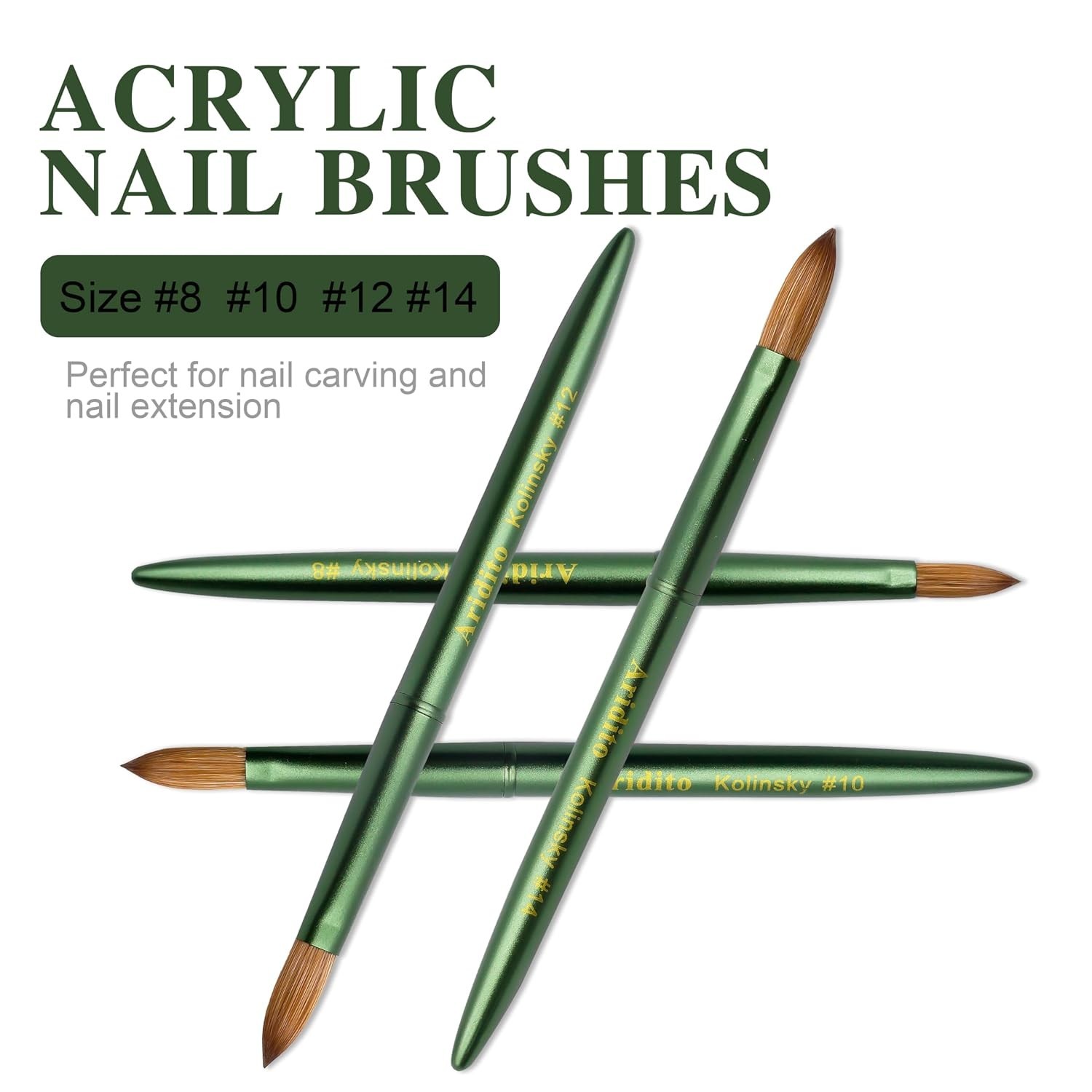 Aridito #10 Kolinsky Acrylic Nail Brush with Cap Matte Green Professional