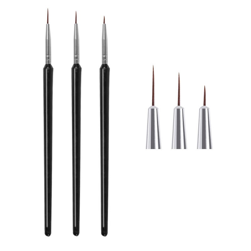 3Pcs/Set Tiny Acrylic Nail Art Decoration Pen Brush Painting Drawing Tools Black