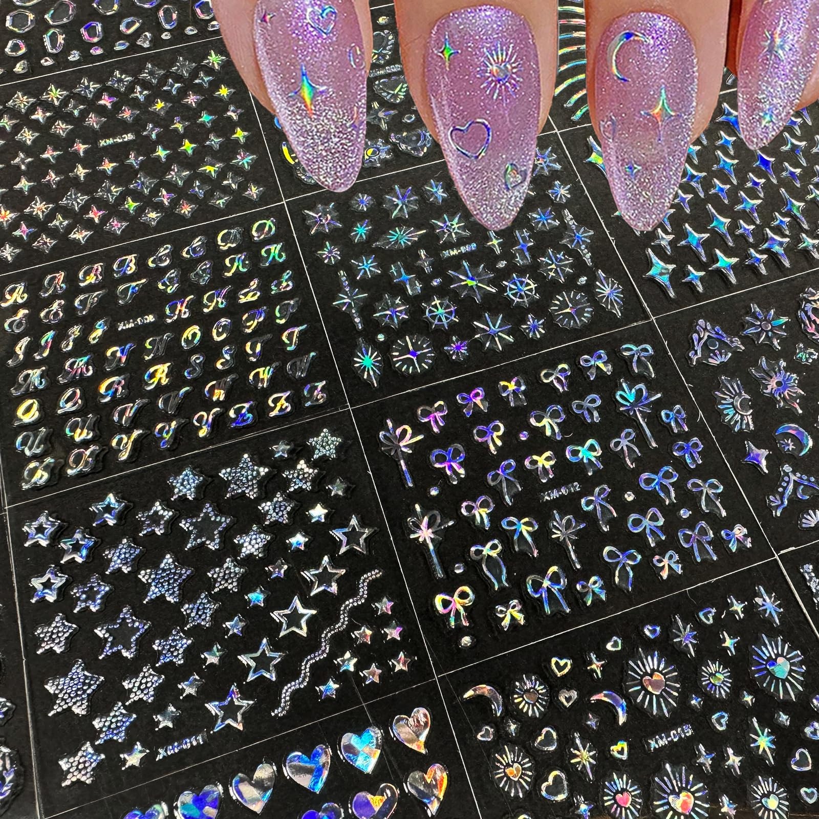 30 Sheets Star Nail Art Stickers Aurora Star Line 3D Adhesive Nail Stickers f…