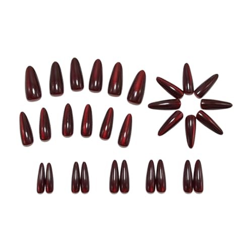 30Pcs Medium Almond Dark Red Cat Eye Press On Nails,Glossy Burgundy Style12