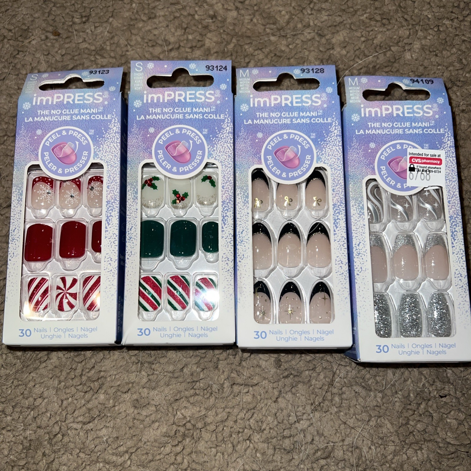 Kiss imPRESS No Glue Press-On Nails Manicure Christmas Bundle Lot Of 4