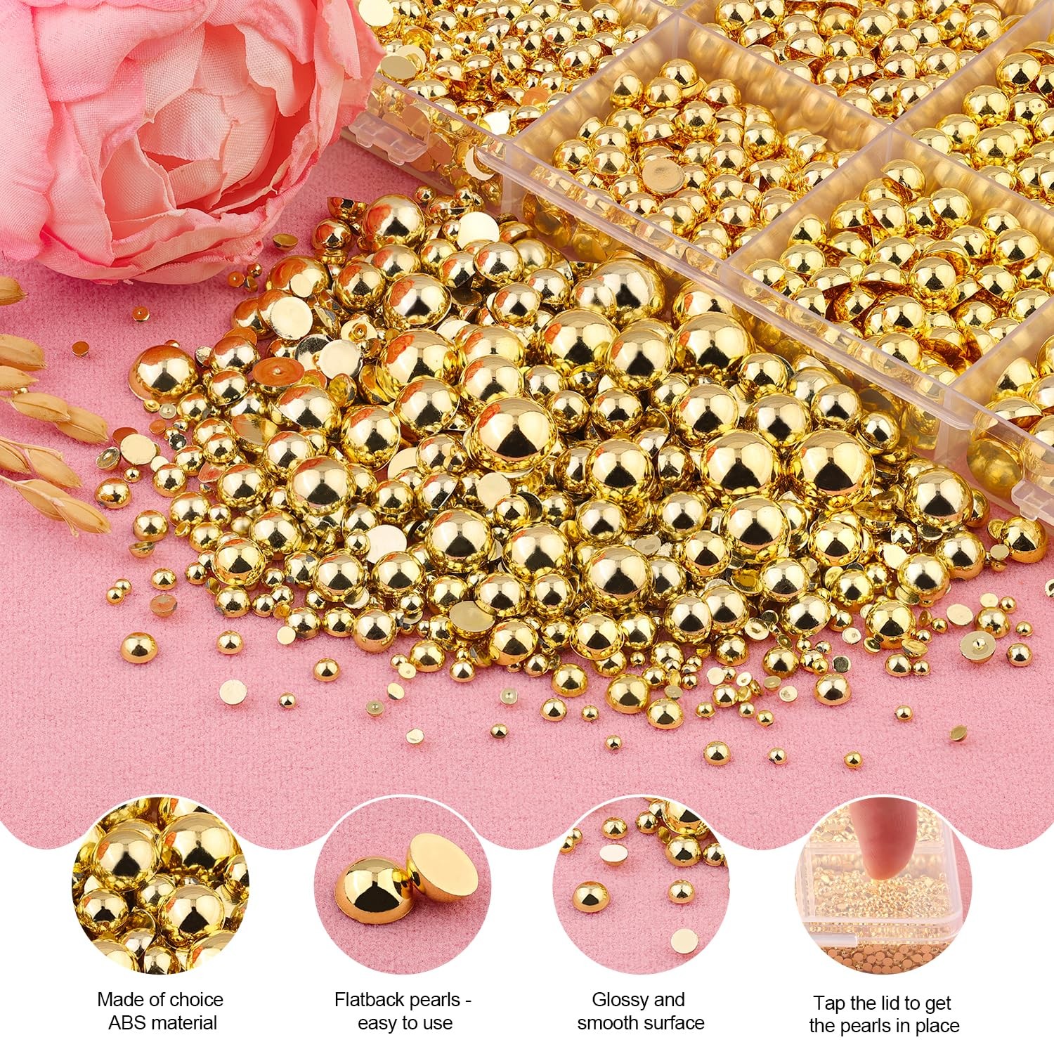 13000Pcs Flatback Pearls for Crafting Gold, Assorted Size 2/3/4/5/6/8/10mm Ha…