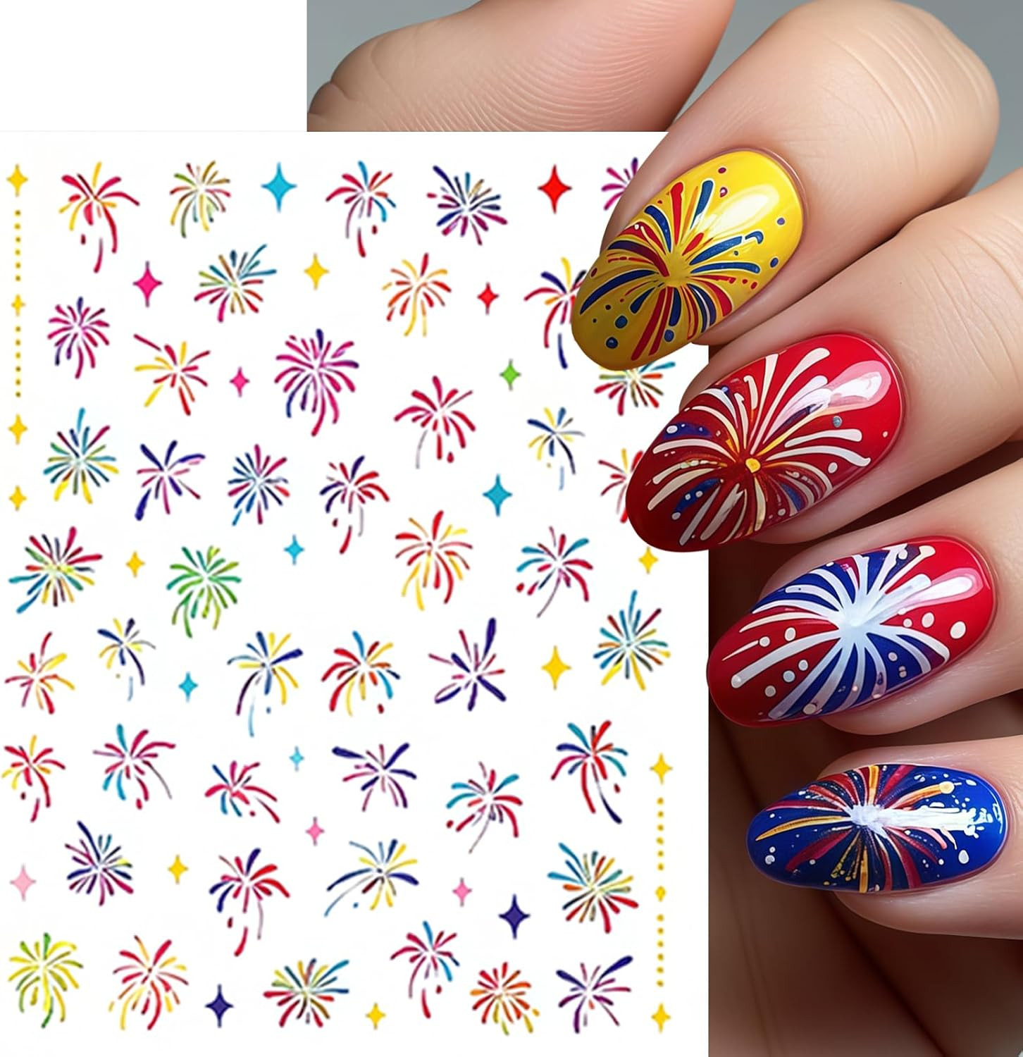 8 Sheets Independence Day Colorful Firework Nail Art Stickers 4Th of July Firewo