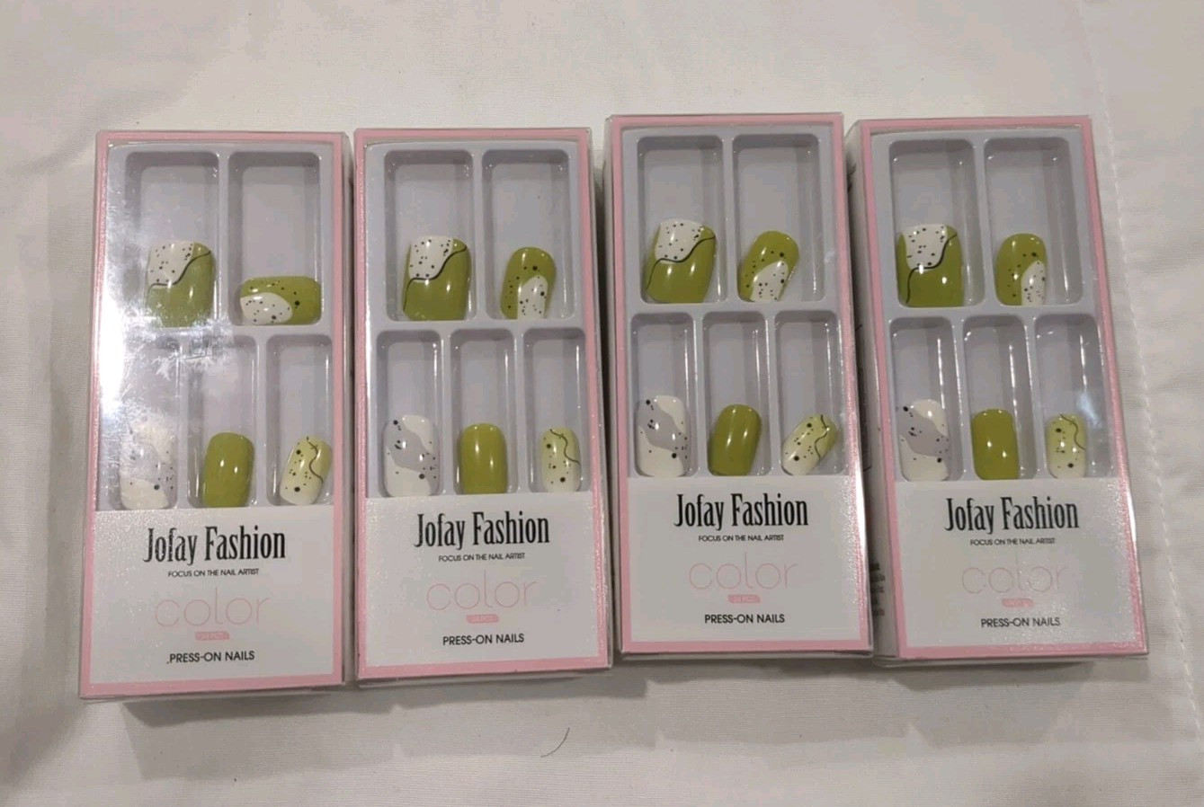 Jofay Fashion Green Design Press On Nails 24 PCs -Lot Of 4- New In Box