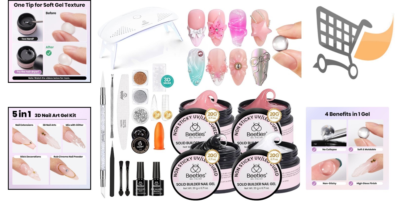 Nail Builder Gel Kit 4 Colors 3D Sculpting Gel Non-Sticky for Nail Art DIY