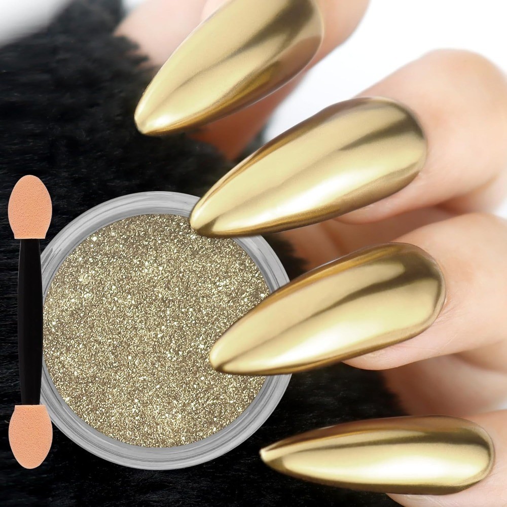 Chrome Nail Powder Champagne Gold Metallic Mirror Glitter Dust for Gel Polish