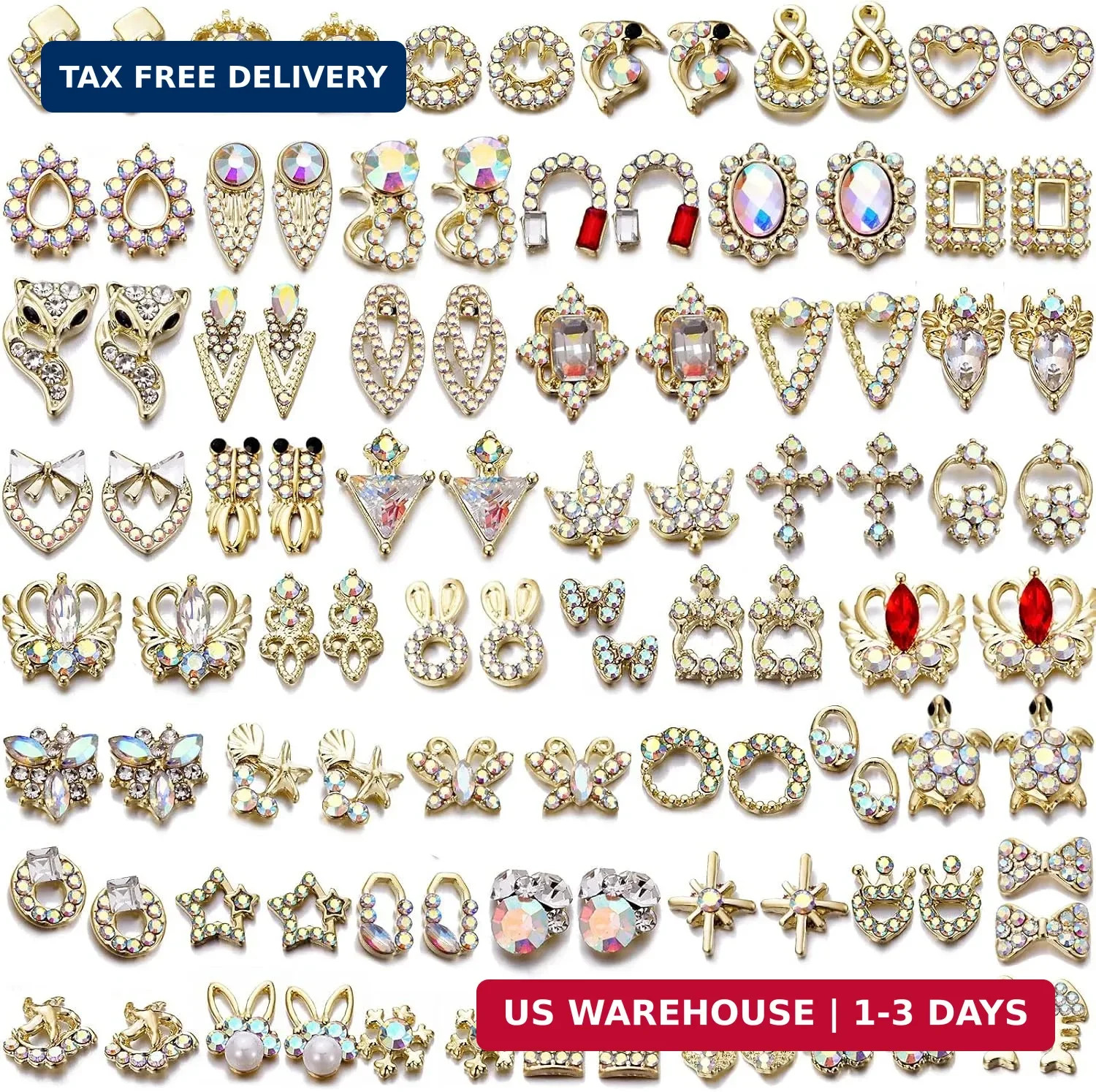 1 Pack of 50 pcs Gold Rhinestones for Nails 3D Nail Charms for Acrylic Nails Nai