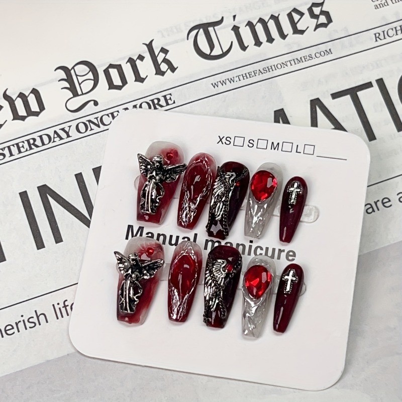10Pcs Handmade Ballet Coffin Nails, Black Metallic Luster, Removable For Parties