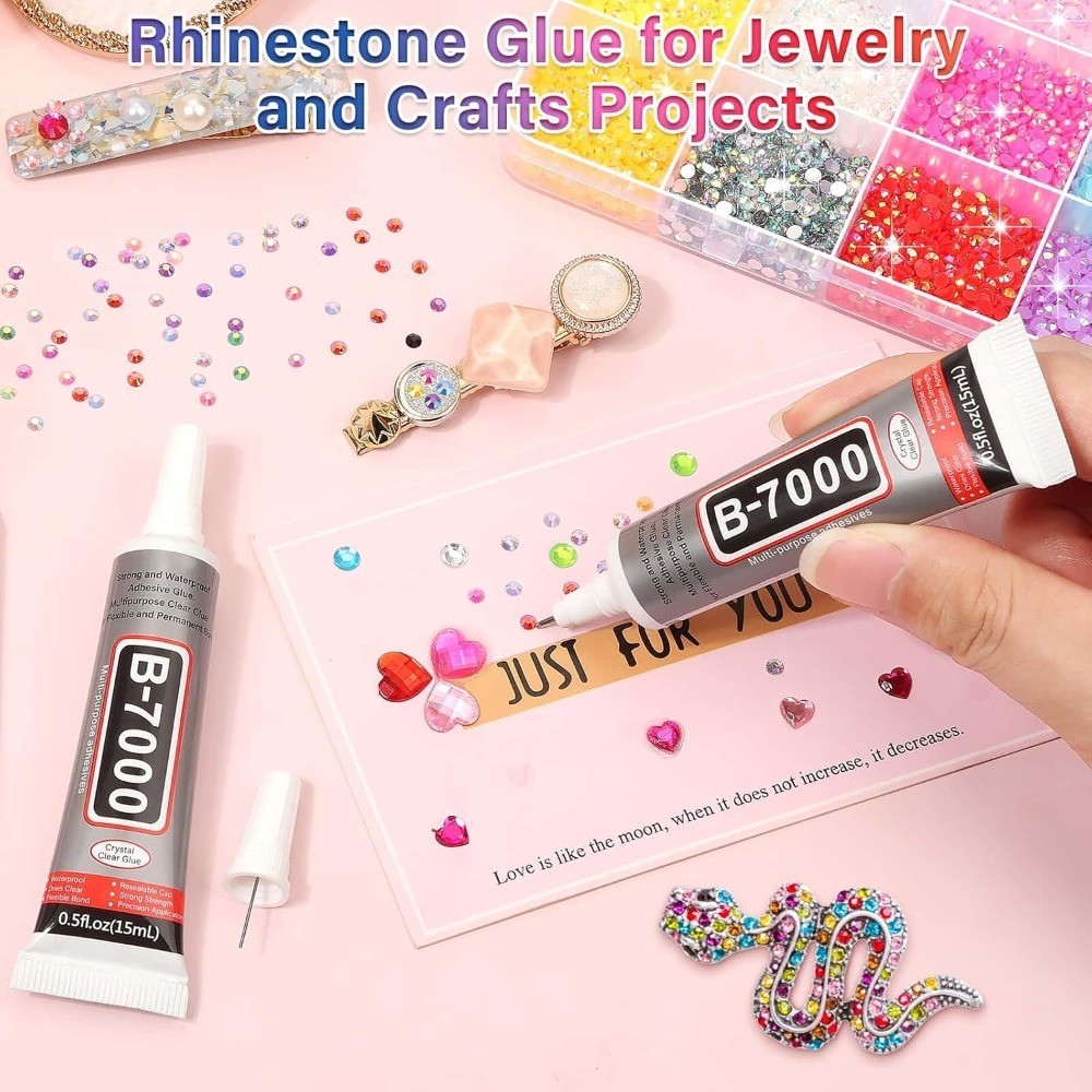 B-7000 Glue with 15000Pcs Craft Rhinestones, Resin Jelly Rhinestones Flat Back