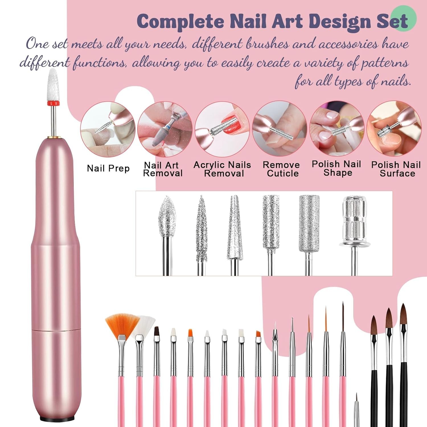 All-In-One Acrylic Nail Kit with 60 Colors, Drill & UV Light for Nail Art Lovers