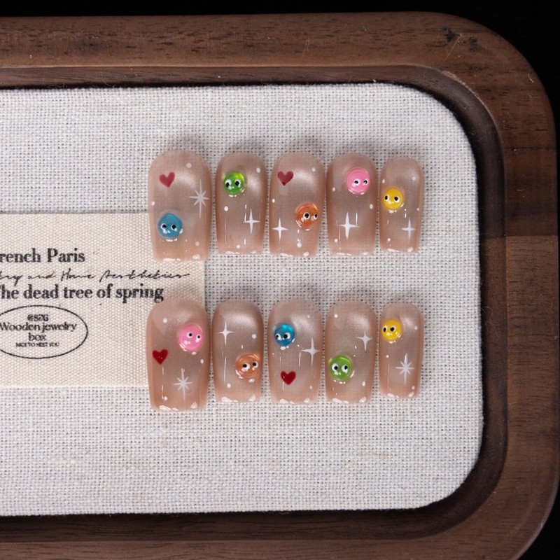10pcs Nude Cartoon Nails 3D Heart Star Monster Cute Girly Daily Style