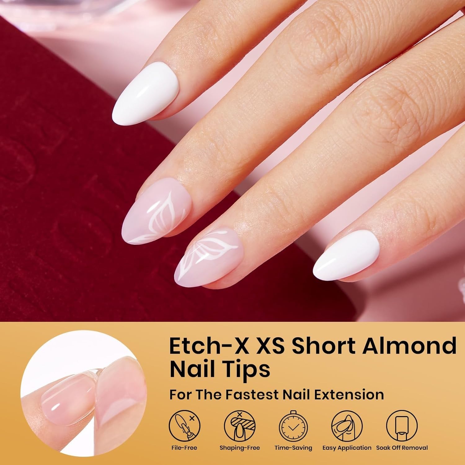 Beetles Almond Nail Tips Set, 288 PCS – Pre-Shaped, No Filing Needed, 12 Sizes