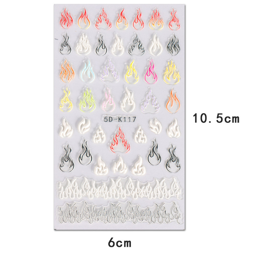 5D Engraved Fire Flame Nail Stickers Decal DIY Decoration French Manicure NH8