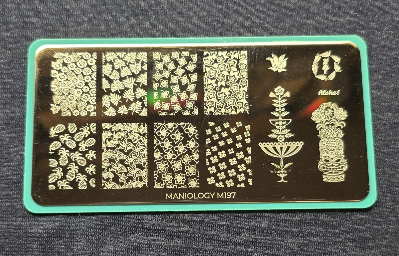Maniology M197 Tiki Aloha Hawaii Island Pineapple Palm Tree Nail Stamp Plate HTF