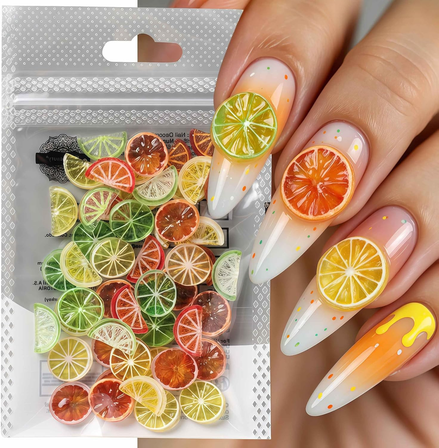 120Pcs Cute Fruit Nail Art Charms 3D Lemon Nail Rhinestones Colorful Lemon Nail