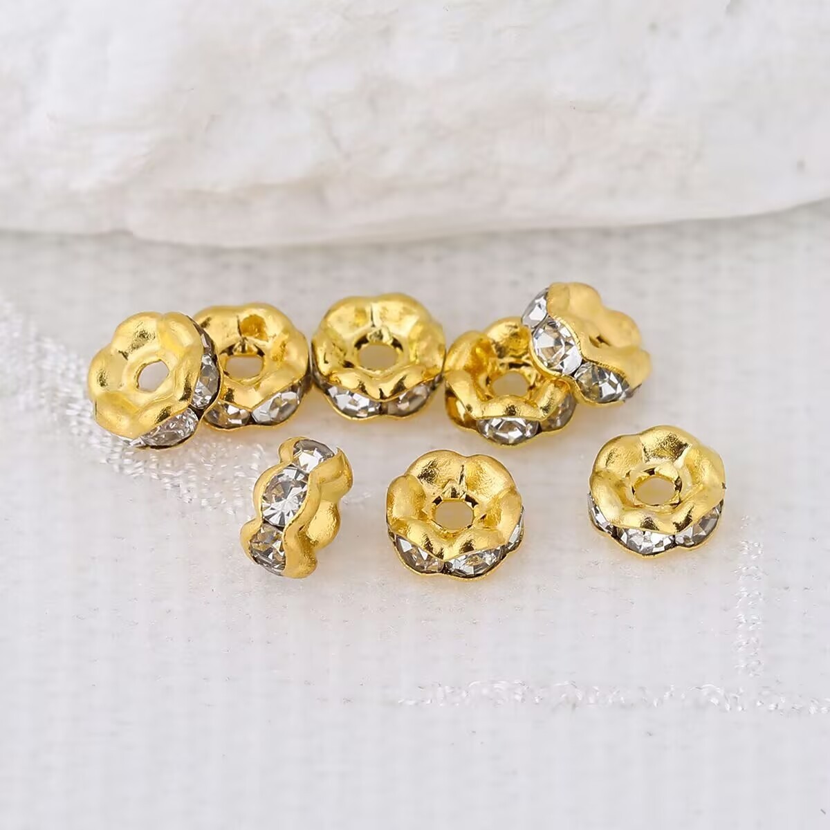 100 Gold Flower Crystal Rhinestone Rondelle Spacers Beads 6mm 8mm 10mm