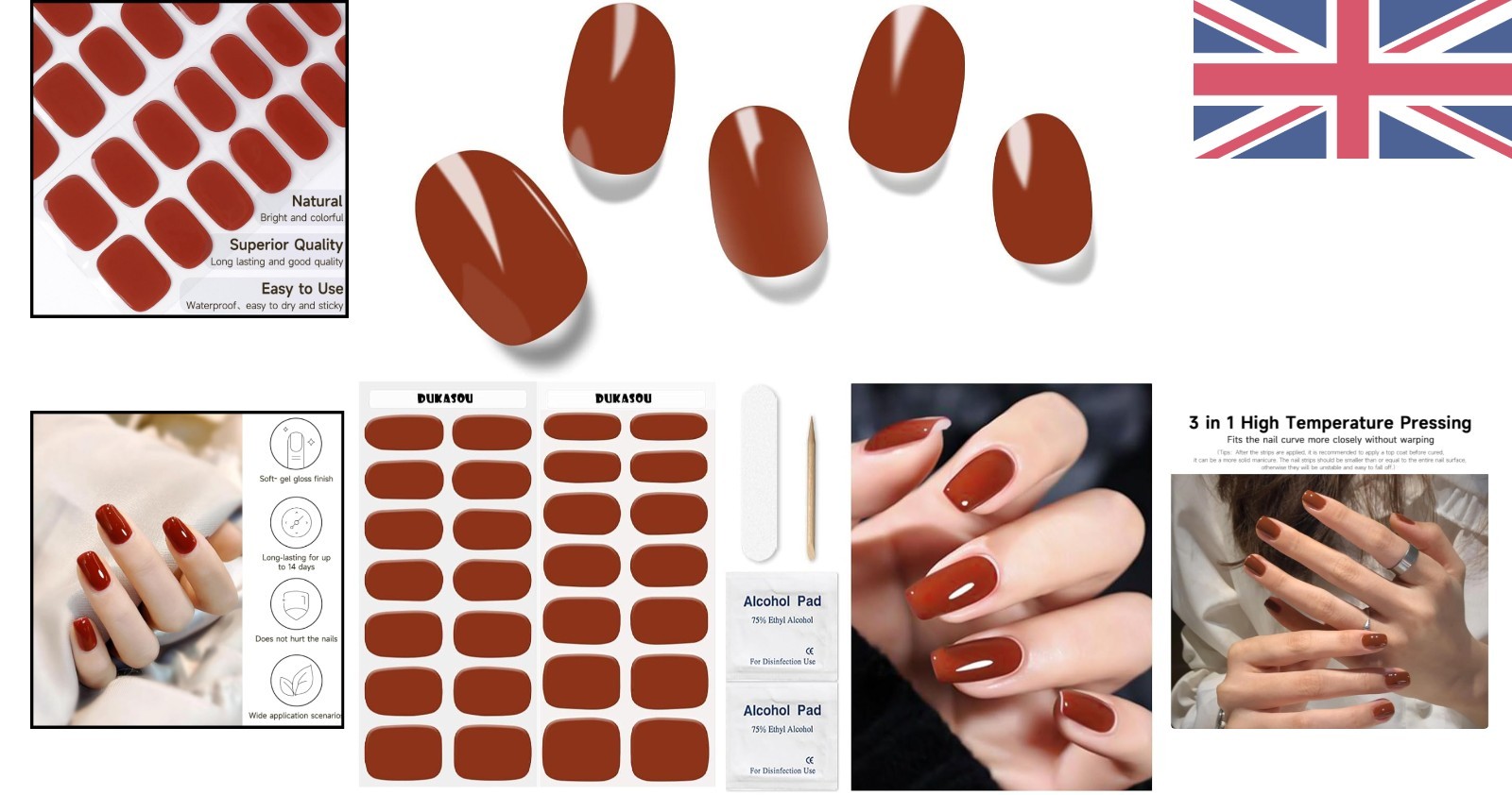 Dukasou 32 Semi Cured Gel Nail Wraps – Vibrant Red for Effortless Style