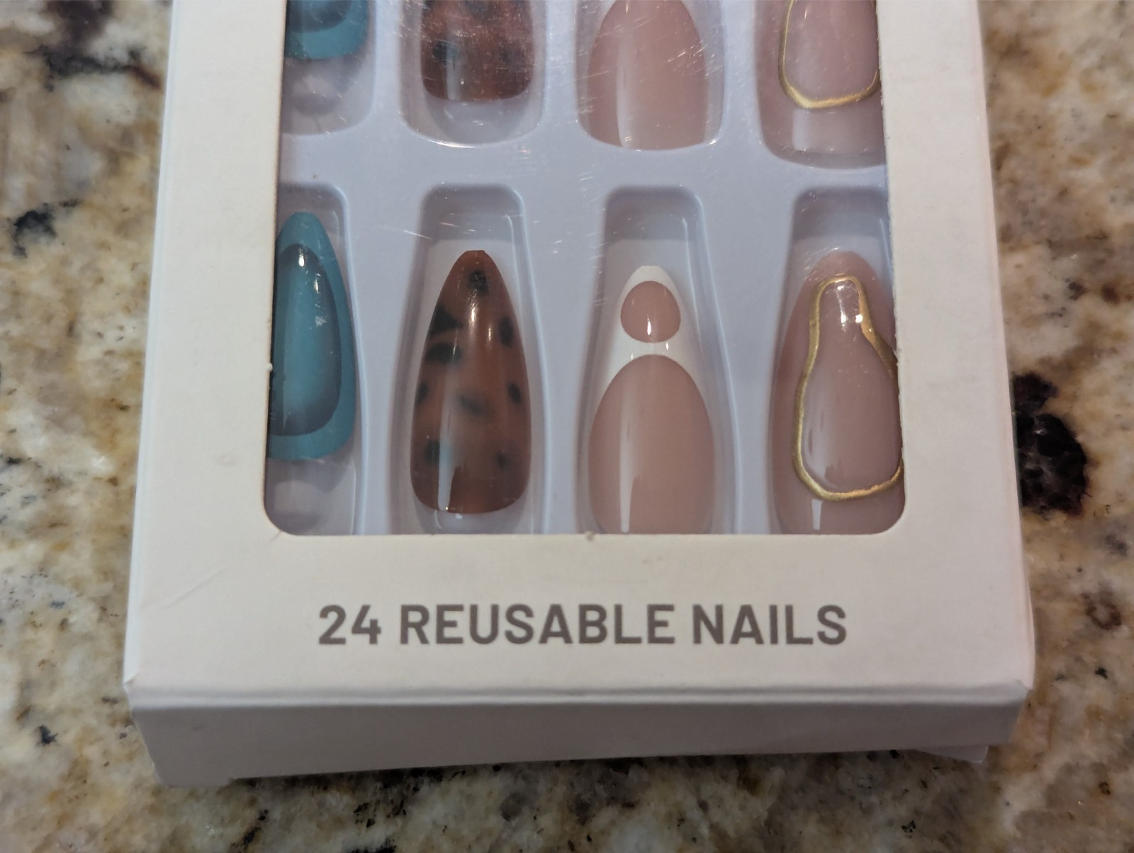Press On Nails One Minute Nail Tip #1734 Almond Teal Brown Cheetah Pink 24ct
