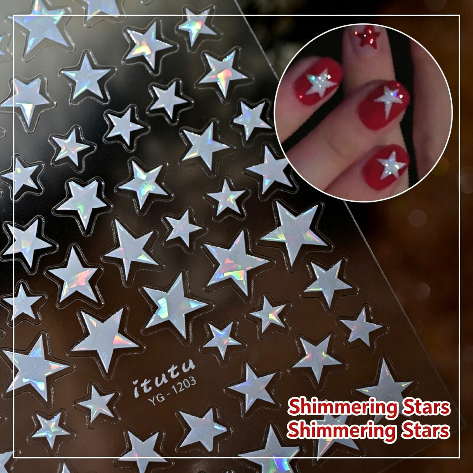 Internet Celebrity Popular Fairy Star Firework Nail Stickers, Sweet Irregular Fi