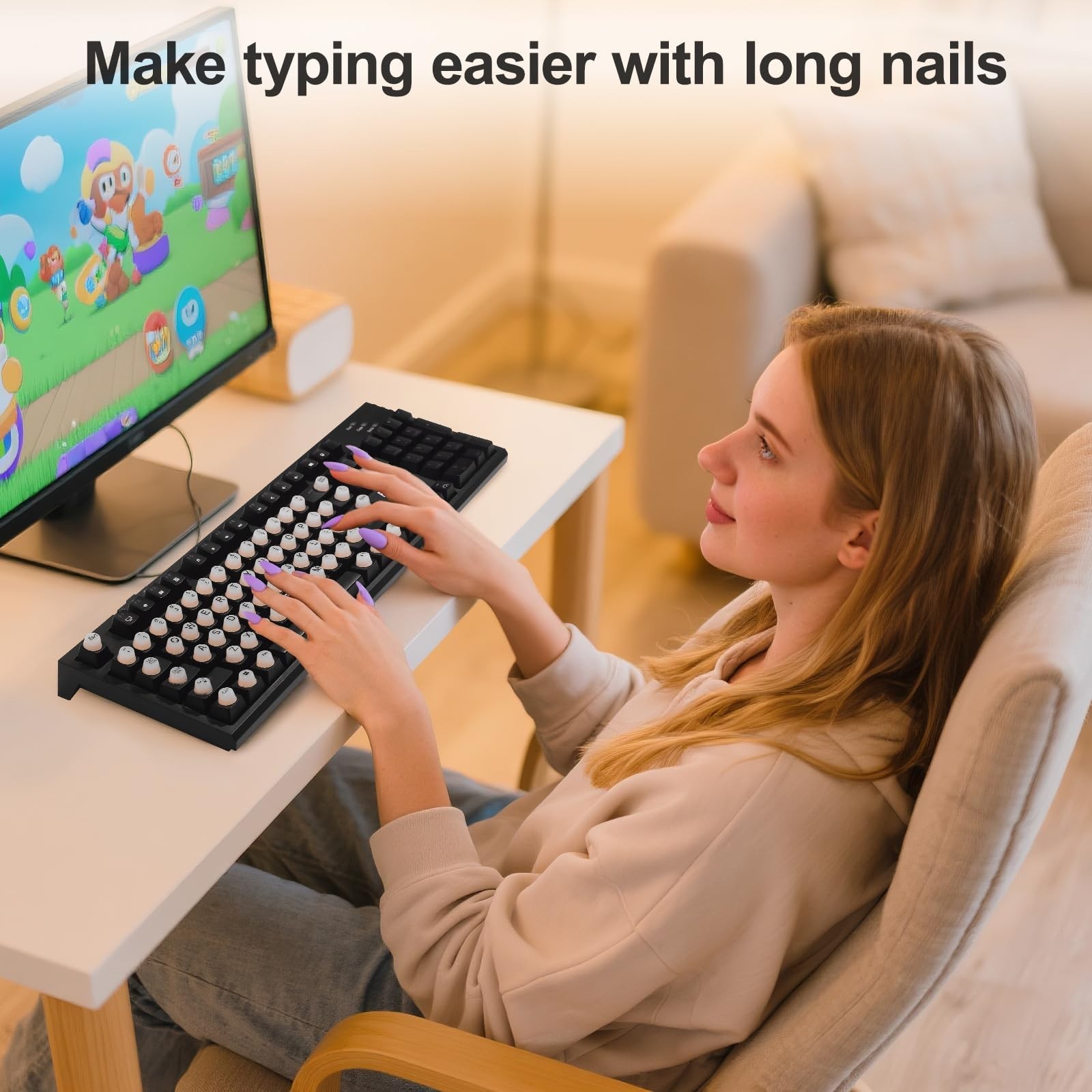 Raised Keyboard Stickers for Long Nails with Letters, Soft Silicone Keyboard …