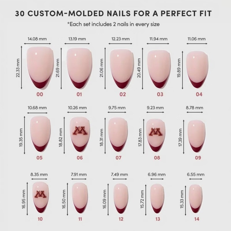 Minnesota Golden Gophers Press-On Nails: Almond Shape, 30 Pieces, Glossy Finish