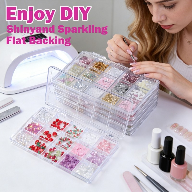 15 Grid Lightweight Resin Nail Art Embellishments In Trendy Bows Shapes