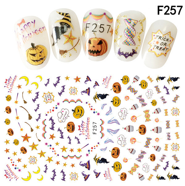 Nail Art Halloween Stickers Water Decals Snakes Goth Skull Pumpkin Scary Bats